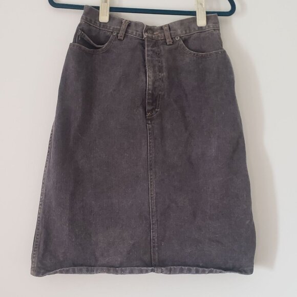 Vintage 1970s Calvin Klein Black Denim Midi Skirt Western Grunge Cowboy Chic